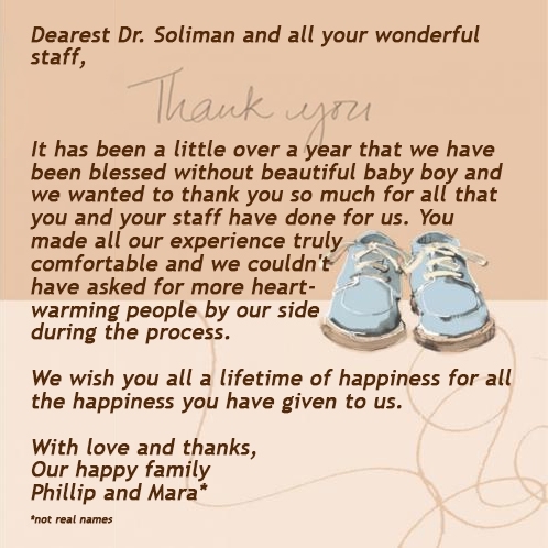 The Thanks giving Greetings to Dr. Soliman and His Staffs at Richmond Hill ON