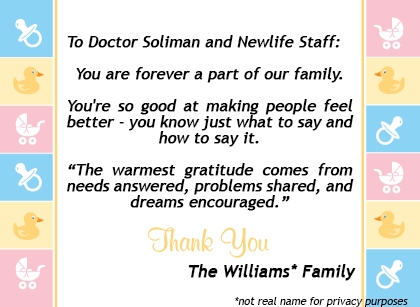 Williams and Family Thanksgiving greeting to Dr.Soliman and Newlife staff