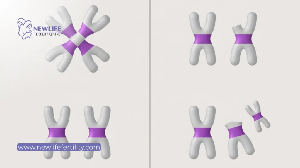 Genetic patterns may be balanced or unbalanced as revealed by a chromosome test.