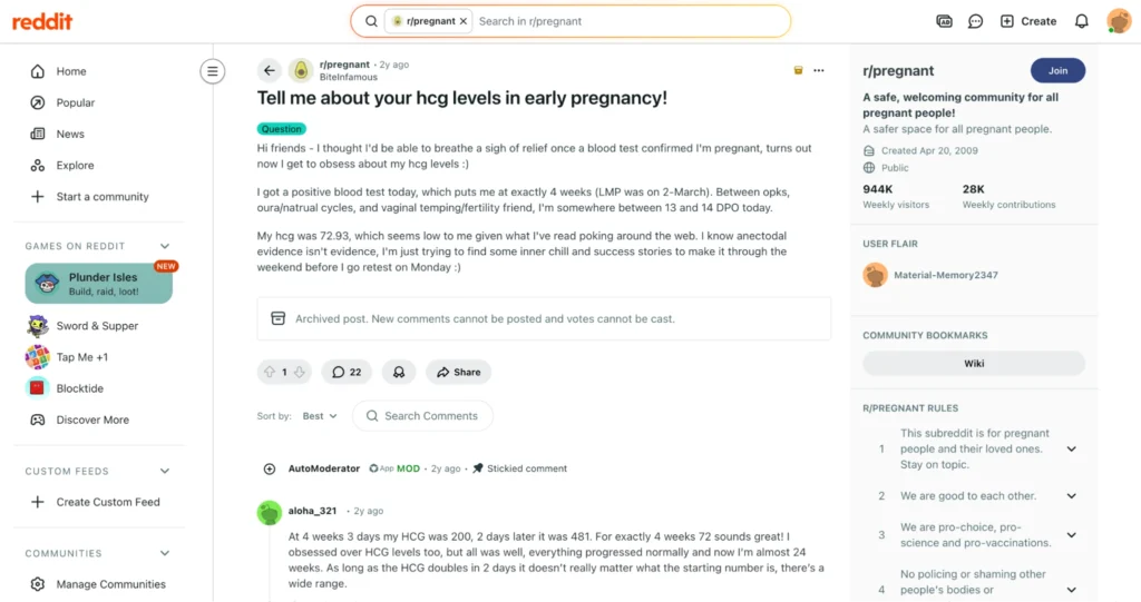 Reddit post on frozen embryo transfer hcg levels.