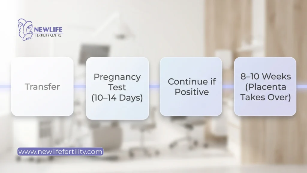 Information on how long to take progesterone after frozen embryo transfer during treatment.