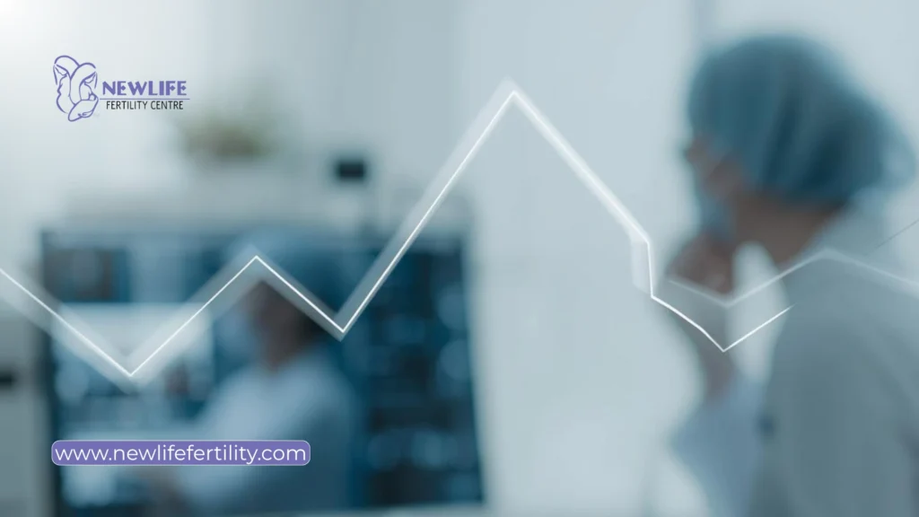 Slow rising and falling hcg after frozen embryo transfer may need clinical monitoring.