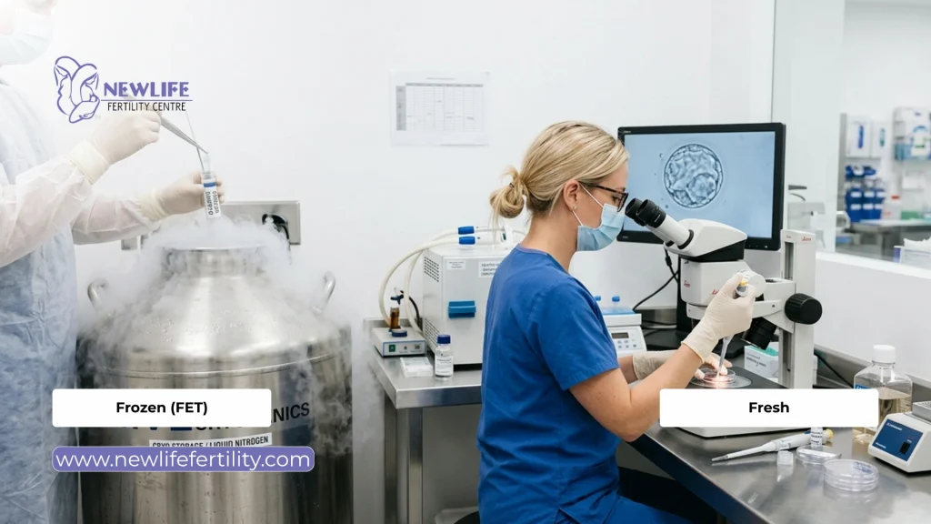 Fresh vs frozen transfer in reciprocal IVF procedure.