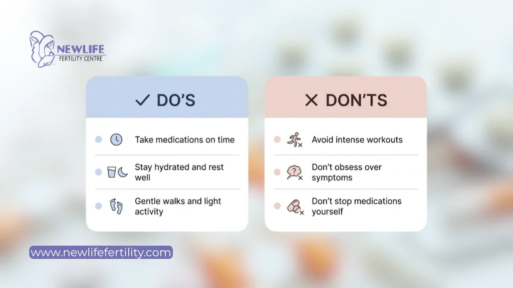Frozen embryo transfer do’s and don'ts checklist for IVF treatment success.