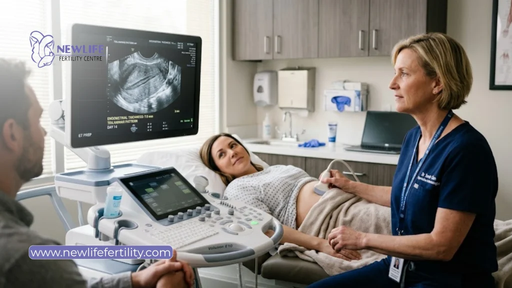 Steps involved in preparing the carrying partner for embryo transfer during the reciprocal IVF process.