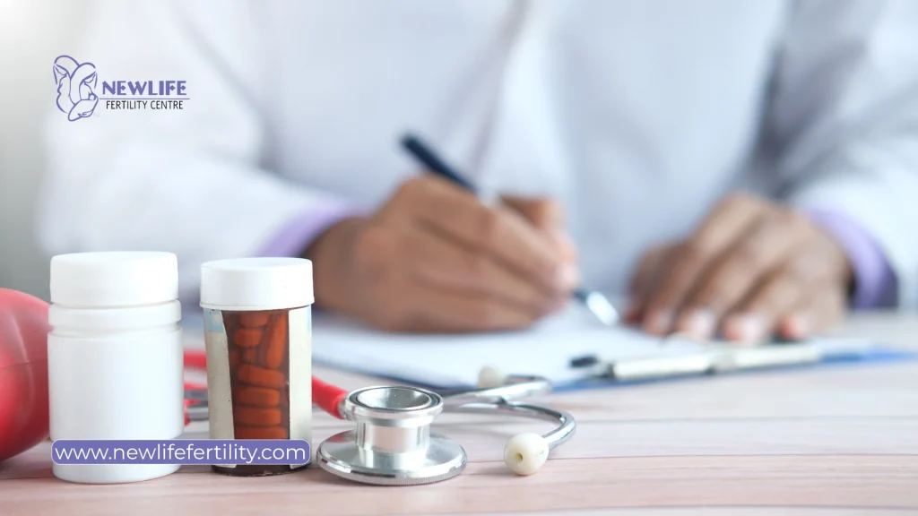 Pregnancy test after frozen embryo transfer during the waiting period.