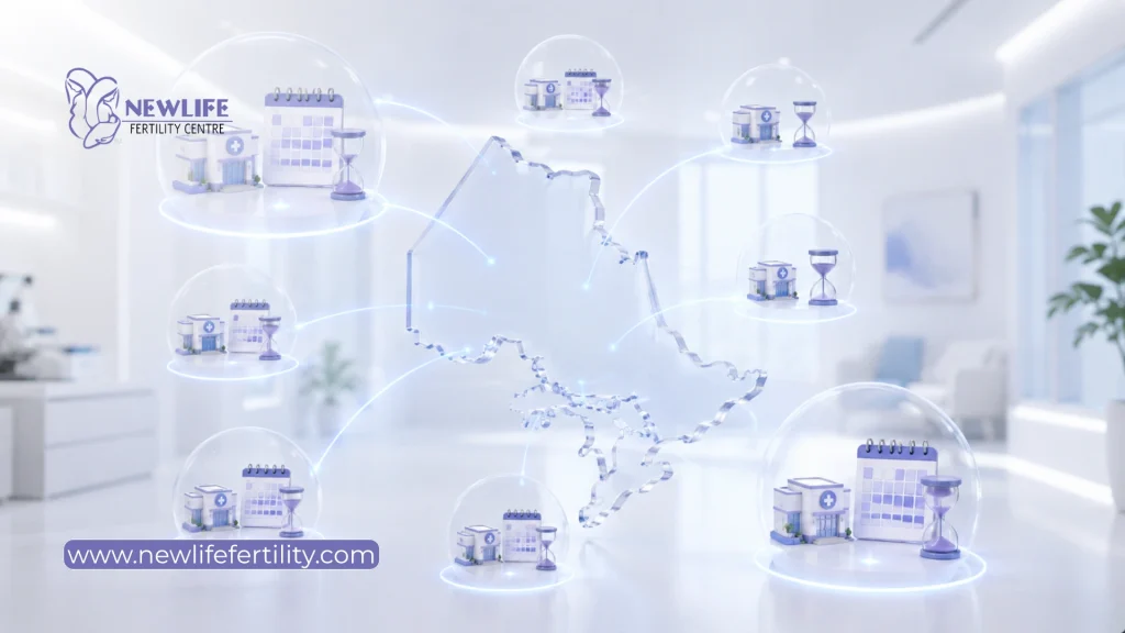 Ontario IVF funding waitlist timeline with key waiting period details. 