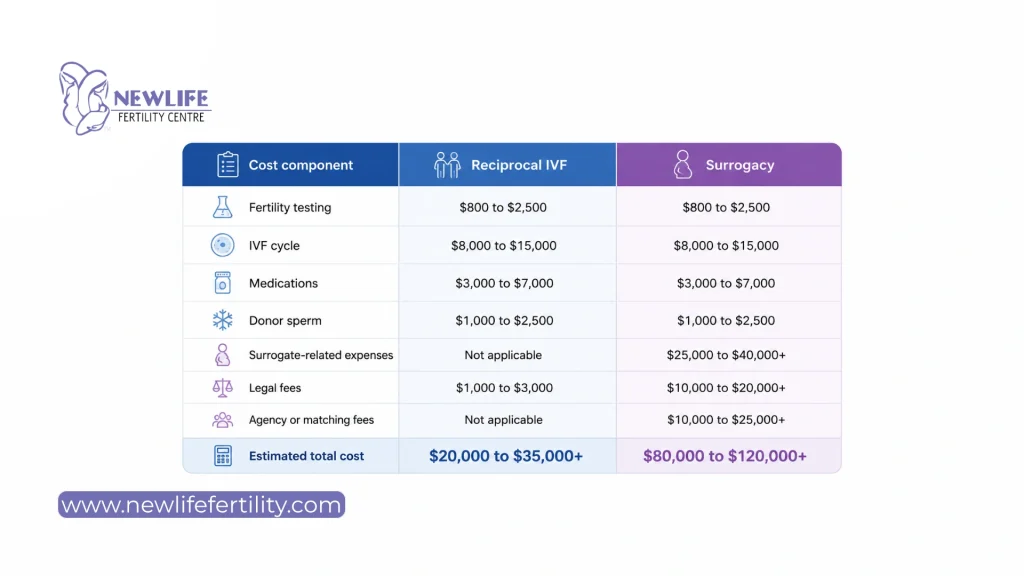 Reciprocal IVF and surrogacy costs in Canada for family-building planning. 