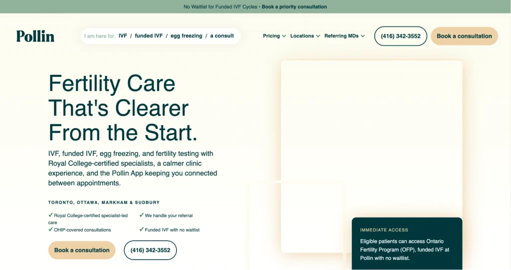 Pollin Fertility for free IVF clinics in Toronto.