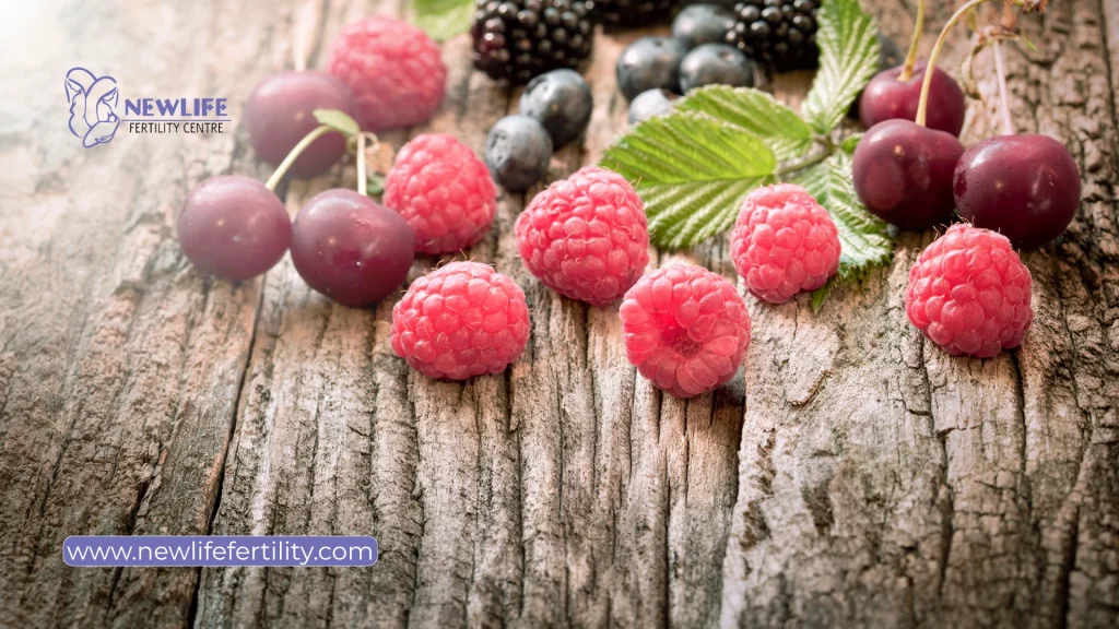 Foods that enhance fertility in a woman with antioxidant-rich berries.