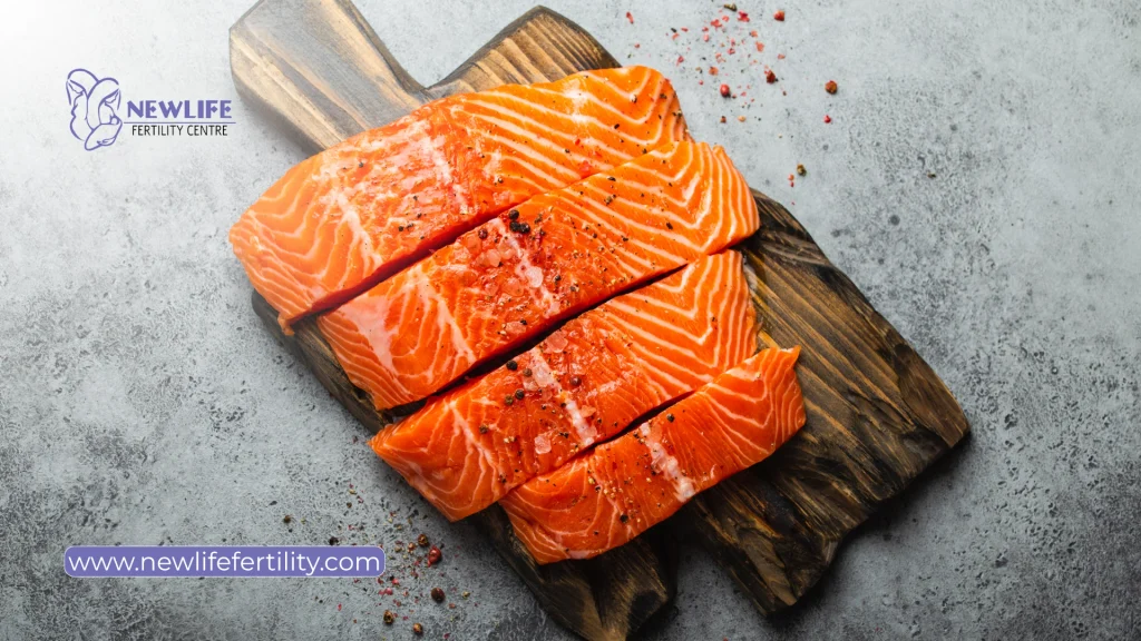 Fertility enhancing foods for her with fatty fish.