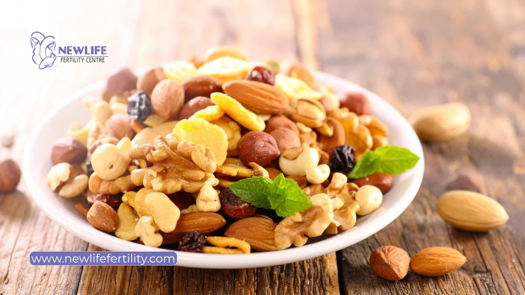 Fertility enhancing foods for her with nuts and seeds.