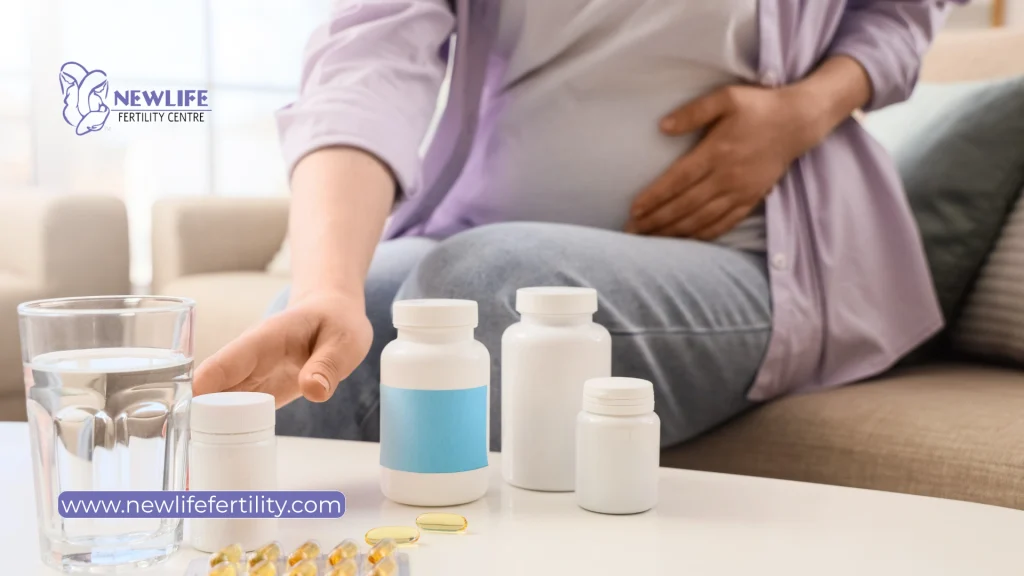 Enhance female fertility with prenatal vitamins and folic acid for reproductive health. 